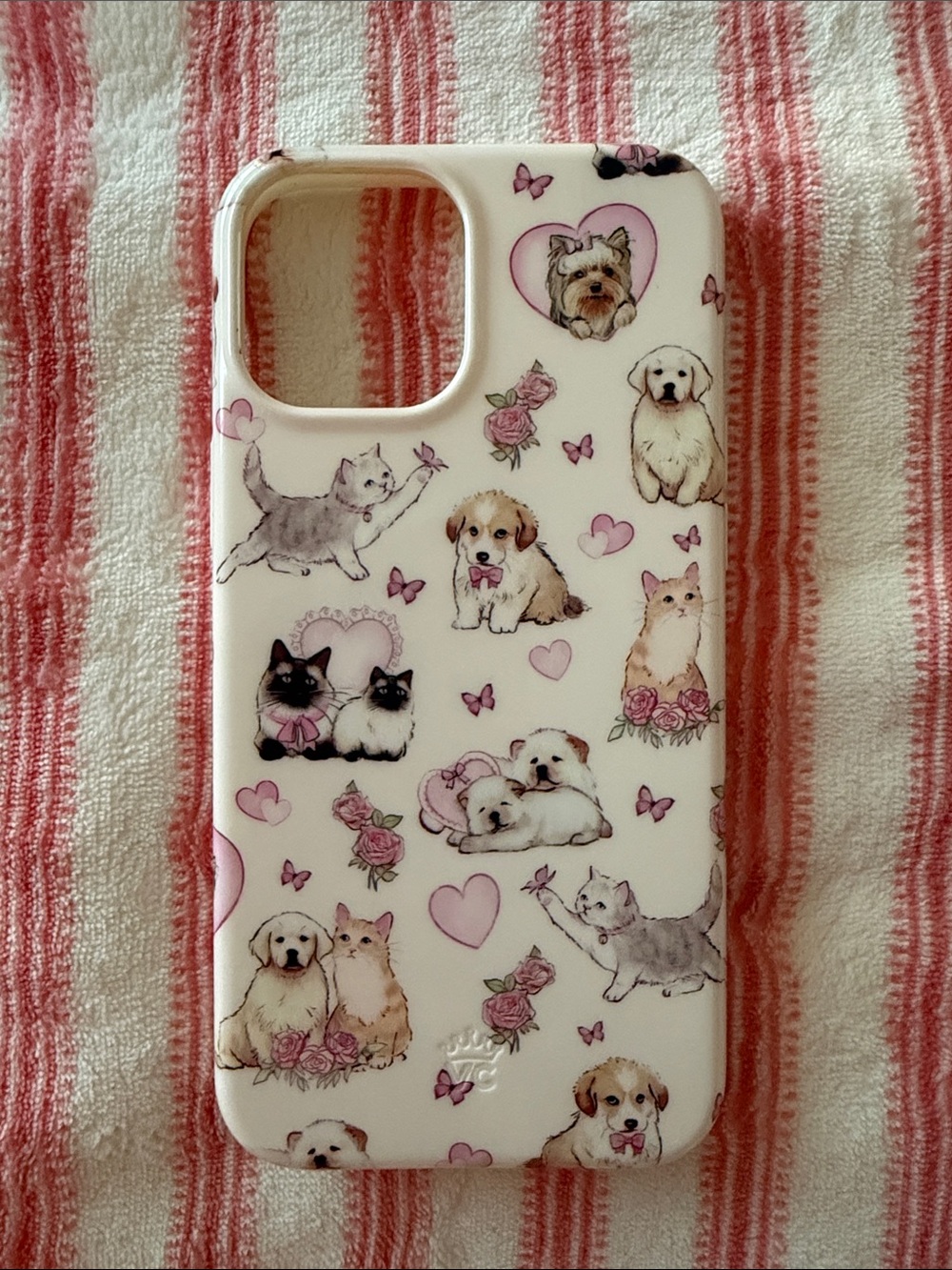 Velvet Caviar White & Pink Puppy and Kitten Pattern Phone Case